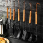 3/7pcs Black Silicone Kitchenware Set Non-Stick Cookware Kitchen Utensils Set Wooden Handle Spatula Shovel Ladle Cooking Tools