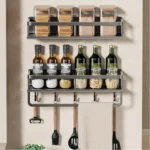 Aluminum Wall-Mounted Shelf Multifunctional Kitchen Spice Storage Rack Kitchen Space Management Solution Kitchen Storage Hooks