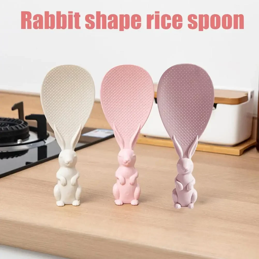 kf-S6ba6d42a97864e36a66c24aeab5ad64fP Upright Rabbit Rice Spoon Non-stick Spatula For Pot Heat Insulation Heat Resistant Spoon For Rice Cooker For Home - Image 1