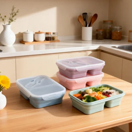 Collapsible Silicone Food Storage Container Leak Proof Bento Lunch Box Portable Microwave Dishwasher Safe Airtight Meal Prep Box
